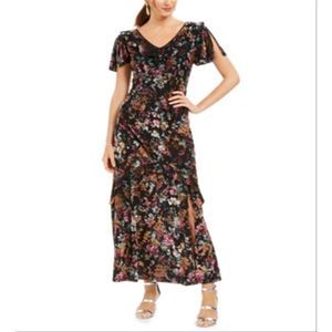 INC Women's Floral Print Velvet Maxi Dress Black Size 16 NWOT